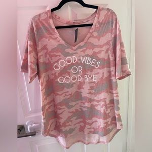 Neutral Camo Pink Lane Bryant T-shirt 14/16 Good Vibes Or Good Bye